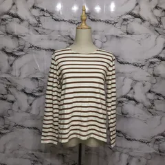 ルミノア　Le minor 長袖カットソー　【M】　白　茶　ボーダー　上品　シンプル　定番　オシャレ　キレイ　大人