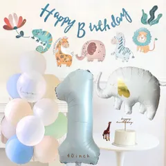 new❤︎ベビーカラー ナンバー バルーン ＆ 動物 さん フラッグ　誕生日 飾り 風船 セット　バースデー　記念日　撮影　１歳　２歳　３歳　男の子　女の子　くすみナンバーバルーン色変更 バースデーパーティーデコレーション