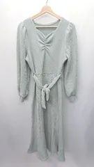 ◇ JUNOAH ジュノア 長袖 ロング丈 ワンピース サイズXL ライムグリーン系 レディース E  【1408060002344】