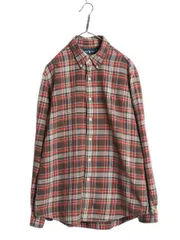 【お得なクーポン配布中!】 00s ラルフローレン チェック ボタンダウン フランネル シャツ メンズ L オールド ポロ 長袖シャツ ネルシャツ マルチカラー ワンポイント