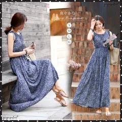 ロングワンピース ノースリーブ レディース 花柄 マキシ丈ワンピース 薄手爽やかな夏らしい花柄ノースリーブワンピースはリゾートにぴったりアンダー部分はシャーリングでキュッとフィット感もアップ