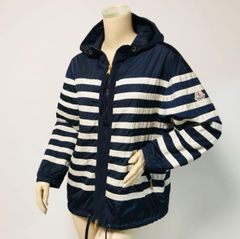 良品★MONCLER・モンクレール BRETON レディース ワッペン フード付き ボーダーデザイン ダブルジップ ナイロンジャケット（0）