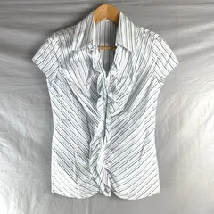アナイ ANAYI ブラウス 半袖 ストライプ 日本製 白 ブルー 38サイズ 946710