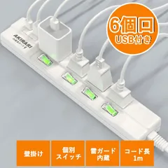 AC4個口+1USB 1type-C  個別スイッチ 電源タップ    スマートIC   ホワイト ホコリ防止  テーブルタップ ケーブル1m