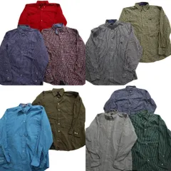 古着卸 まとめ売り チャップス 長袖シャツ 10枚セット (メンズ Ｌ ) 無地 ストライプ タータンチェック ダブルフラップ 中古 古着 MY4543