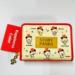 panda プロフ必読　 子ども用二つ折り財布 STORY PANDA柄 赤色×生成り×水玉 パンダの