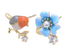 ピアス レディース 鳥 花 ブルー 青 ジュエリー アクセサリー シンプル カジュアル 大人 ワンポイント 女性用 上品