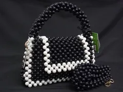 ■極美品■ kate spade ケイトスペード ターゲット ブロック ビーズ 2WAY クロスボディ ハンドバッグ ショルダーバッグ ブラック系 FH8706
