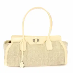 トッズ TOD'S ハンドバッグ キャンバス エナメル チャーム付き ベージュ アイボリー /TK ■OF