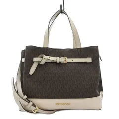 マイケルコース MICHAEL KORS エミリア 2WAY ハンドバッグ ショルダーバッグ PVC レザー MK柄 ロゴ 茶 ブラウン 白 アイボリー /FT