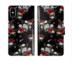 [iPhone12 Mini] iPhone16 Pro ケース スカラー スマホケース 手帳型 iPhone16 Plus ケース アイフォン16 15 14 13 12 11 スマホカバー 全機種対応 手帳 ScoLar フラワー チョウ ブラック総柄 ダ