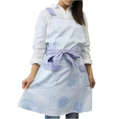 エプロン フレアエプロン M~L レディース　花柄　水色　可愛い