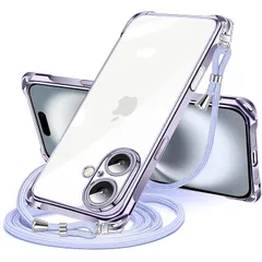 iPhone 16 用 ケース クリア ショルダー iPhone16 用 スマホケース アイフォン16 カバー 肩掛け 斜めかけ 縄掛けケース 透明 TPU 薄型 軽量 耐衝撃 携帯ケース 紐付き 斜めがけ 織りストラップ付き ネックストラップ ショルダー 1