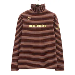 PEARLY GATES パーリーゲイツ ボーダー柄 ゴルフ 長袖 タートルネック シャツ 0 ブラウン系 レディース 古着