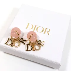 ▼【美品】DIOR ディオリビエラ ディオールトライバル ピアス レジンパール クリアピンク系 ゴールド ロゴ チャーム付き ラインストーン Dioriviera Tribales ディオール 箱/布袋付き