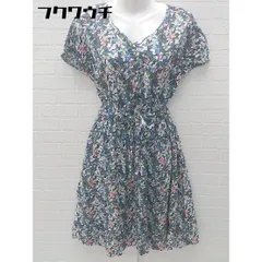 ◇ ◎ NATURAL BEAUTY BASIC ベルト付 総柄 フレンチスリーブ 膝丈 ワンピース サイズS グレー マルチ レディース 【中古】 【1102010011027】