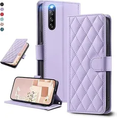 【在庫処分】UnivoColors Sony Xperia 10 III（SO-52B/SOG04）キルティグレザー調 手帳型ケース エレガント 高質PU マグネット開閉式 カード収納機能 スタンド機能 液晶全面保護 レンズ保護 ストラップ付属(パープ