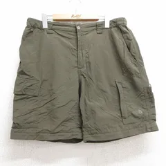 W36/古着 ノースフェイス ショート ナイロン カーゴ パンツ ショーツ メンズ ワンポイントロゴ 濃緑 グリーン 25jul30 中古 ボトムス 短パ