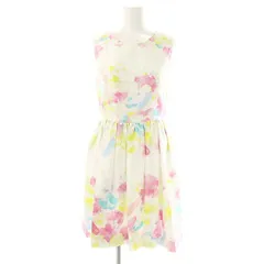 チェスティ Chesty ノースリーブフレアワンピース 膝丈 クルーネック 0 オフホワイト マルチカラー /DO ■OS