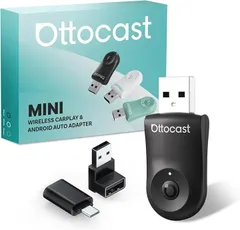 OTTOCAST 公式 オットキャスト Mini 2025最新 ワイヤレスCarPlay/Android Autoアダプター ミニ 純正有線CarPlay/Android Auto対応車専用 Bluetooth音楽