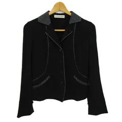 ヒロココシノ テーラードジャケット アウター ストライプ柄 日本製 レディース 38サイズ ブラック HIROKO KOSHINO 【中古】