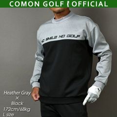 新品【COMONGOLF/コモンゴルフ】バイカラー切替ポンチ素材ロゴ入り長袖ゴルフトップス/杢グレー×ブラック(CG-LT4017)ゴルフウェア セミモックネック 秋冬春 ストレッチ 切替配色