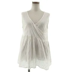 ヒューマンウーマン HUMAN WOMAN カットソー ノースリーブ 刺繍 リネン混 ホワイト 白 M