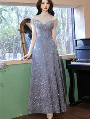 Drescco グラデーショングレービジューストーンロングドレス 125㎝ Dress Collection with Two Length Options vol.2