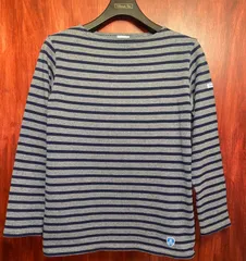 MADE IN FRANCE製 ORCIVAL ボーダー柄バスクシャツ グレー×ネイビー 2サイズ