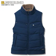 防寒着 防寒ベスト 桑和 5506 ネイビー メンズ 秋冬 綿100％ 作業着 作業服 防寒服 暖かい ベスト アウター 防寒 綿素材 起毛 衿ボア 釣り アウトドア キャンプ 山登り 登山 SOWA G.GROUND 『M-LL』