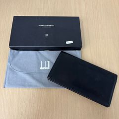 Dunhill men's bi-fold long wallet, black leather, with bill compartments and card slots.