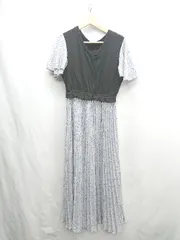 ◇ ⊂ JUNOAH ジュノア 花柄 半袖 ロング ワンピース サイズXL ライトブルー ブラック レディース E  【1412260007047】