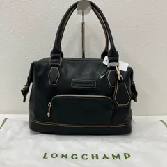 302　美品 LONGCHAMP　ロンシャン　レザー ハンドバッグ トートバッグ 大容量 ブラック ゴールド 保存袋付き