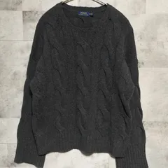 POLO RALPH LAUREN　カシミヤ混 ケーブルニット　XSサイズ　チャコールグレー　長袖ニット　ロゴ刺繍　ウール　太ケーブル