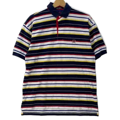 90's TOMMY HILFIGER 90年代 トミーヒルフィガー フラッグタグ オールドトミー ボーダー 半袖 ポロシャツ ワンポイント刺繍 オーバーサイズ ビッグシルエット インドネシア製 Sサイズ マルチカラー