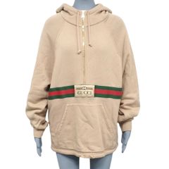 GUCCI(グッチ) ウェブ ラベル付き スウェットシャツ トップス アパレル ハーフジップ パーカー XS ベージュ ブラウン茶 グリーン緑 レッド 赤 644656 XJC3W 2603 レディース 40802077783【中古】【アラモード】