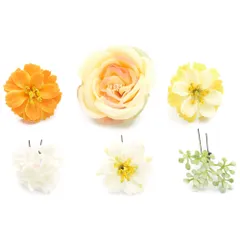 髪飾り 成人式 花 振袖 前撮り 袴 花 黄色 イエロー クリーム色 オレンジ オフホワイト 白 6点セット 薔薇 バラ つぼみ 小さい No.12-0970