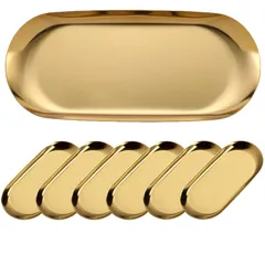 NOELAMOUR おしぼりトレー ステンレス おしゃれ ゴールド 浅型 高級 北欧 おしぼり置き キャッシュ トレイ (6個セット, 18×8.5cm) 