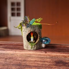 苔の森からの贈り物　ローソクと切り株　そして蝶　ミニチュア