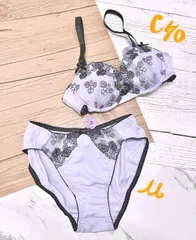 パープル黒花刺繍ブラ＆ショーツセット(C70 M)   T047