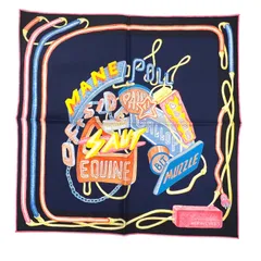 エルメス HERMES カレ45 ガヴロッシュ 45 シュヴァロスコープ ネオン 23SS スカーフ ミニスカーフ  シルク レディース マリン ピンク イエロー 馬 ウマ ホース 2023春夏コレクション