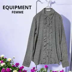 EQUIPMENT FEMME エキプモンフェム  シルク 100% ブラウス シャツ  千鳥格子 総柄 チェック ブラック ホワイト XS/TP フリル 可愛い