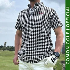 新品【COMONGOLF/コモンゴルフ】ワッフル素材半袖ゴルフポロシャツ/B.千鳥格子(CG-SP541)M L XL XXL XXXL 2XL 3XL ゴルフウェア メンズ 春 涼しい スポーツウェア ストレッチ 伸縮性 通気性 吸汗性  大きいサイズまで