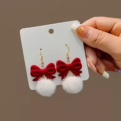 ドロップイヤリング クリスマス ウインター 冬 リボン ポンポン レッド ホワイト パーティー プレゼント ギフト