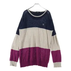 BURBERRY BLACK LABEL (バーバリー ブラックレーベル) ロゴエンブロイダリー ボーダーカラー クルーネック ニット カーディガン ネイビー/ベージュ/パープル D1N49-352-34