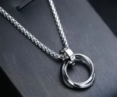 【ヒット商品】ステンレス 3連リング ネックレス メンズ レディース 黒色