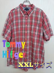 Tommy Hilfiger　トミーヒルフィガー　ピンク(赤×白×黒)　チェック半袖シャツ　XXL　コットン100％　着丈81ｃｍ　身幅66ｃｍ　肩幅54ｃｍ　袖丈25.5ｃｍ