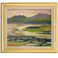 期間限定特別価格 油彩画 F10号 真筆 油絵 額入り 「赤富士に松鶴」 島本良平 絵画