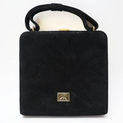 MOSCHINO モスキーノ スエード がま口 クラッチ ミニハンドバッグ ミニポーチ ブラック/ゴールド S07-k029