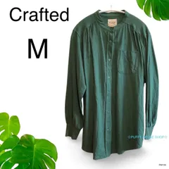 ★美品★ Crafted シャツ 長袖 ノーカラー リブ袖 スクエアボタンM グリーン 送料無料　古着　レディース
